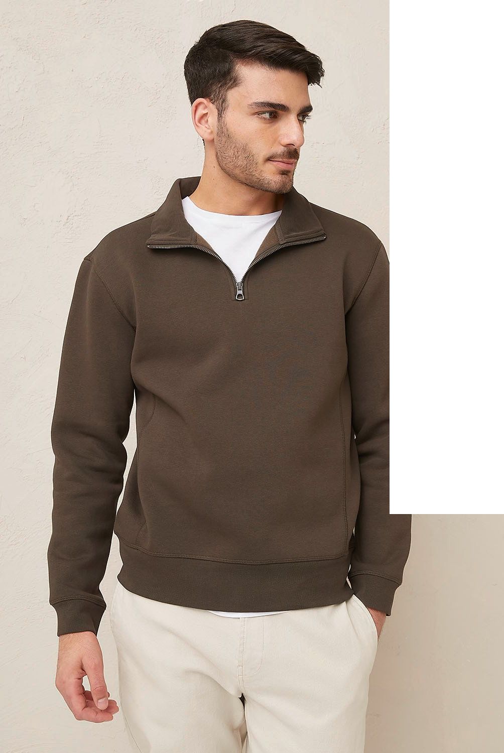 BASEMENT - Polerón Basement Liso con Cremallera Hombre Algodón