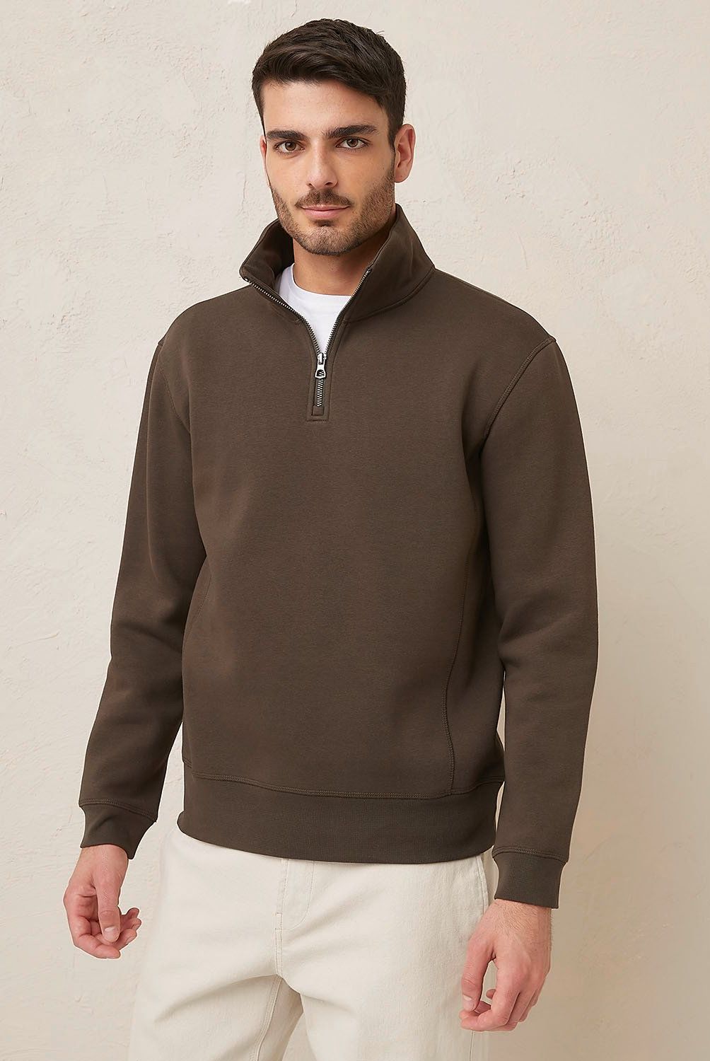 BASEMENT - Polerón Basement Liso con Cremallera Hombre Algodón