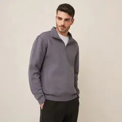 BASEMENT - Polerón Liso con Cremallera Hombre Algodón