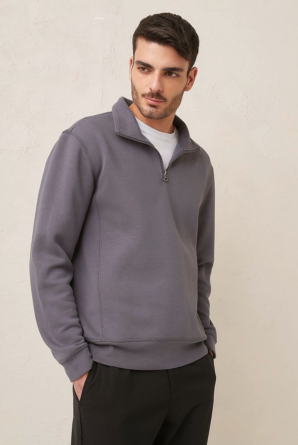 BASEMENT - Polerón Basement Liso con Cremallera Hombre Algodón