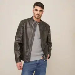 BASEMENT - Chaqueta Tipo Cuero Mao Hombre
