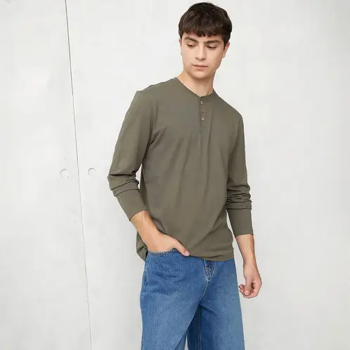 BEARCLIFF - Polera Manga Larga Algodón Estilo Casual Hombre