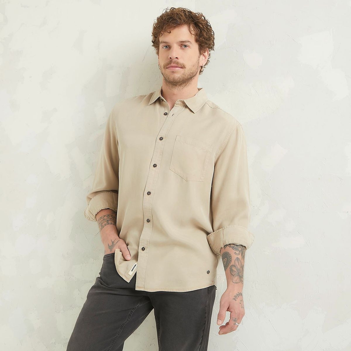 AMERICANINO - Camisa Manga Larga Regular Fit Hombre Americanino Tencel