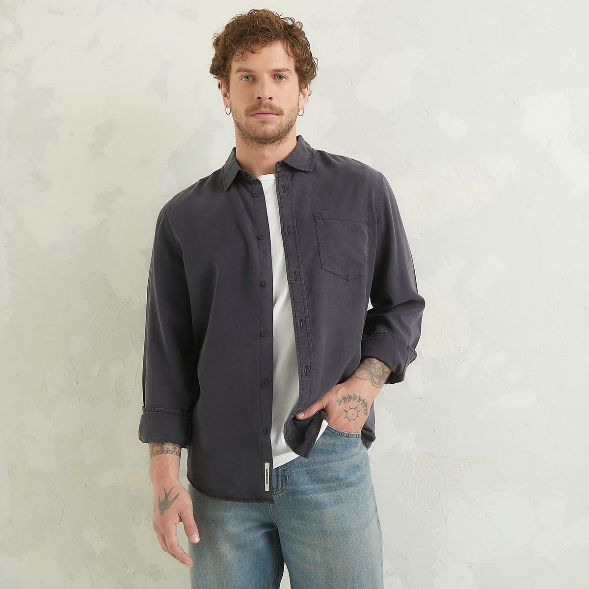 AMERICANINO - Camisa Manga Larga Regular Fit Hombre Americanino Tencel