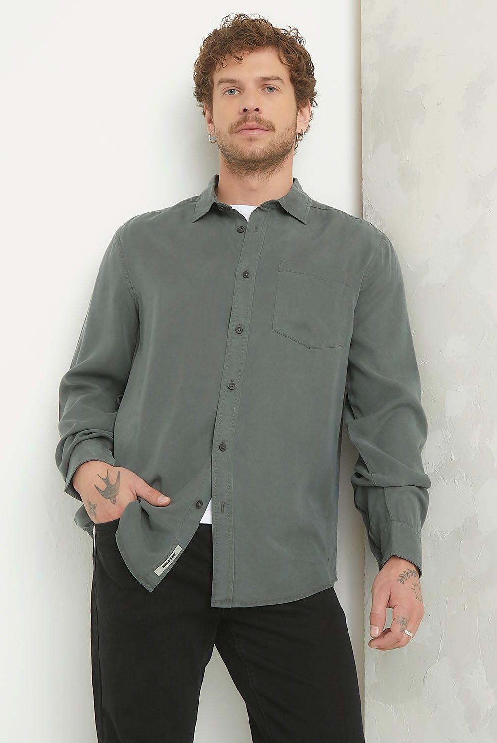 AMERICANINO - Camisa Manga Larga Regular Fit Hombre Americanino Tencel
