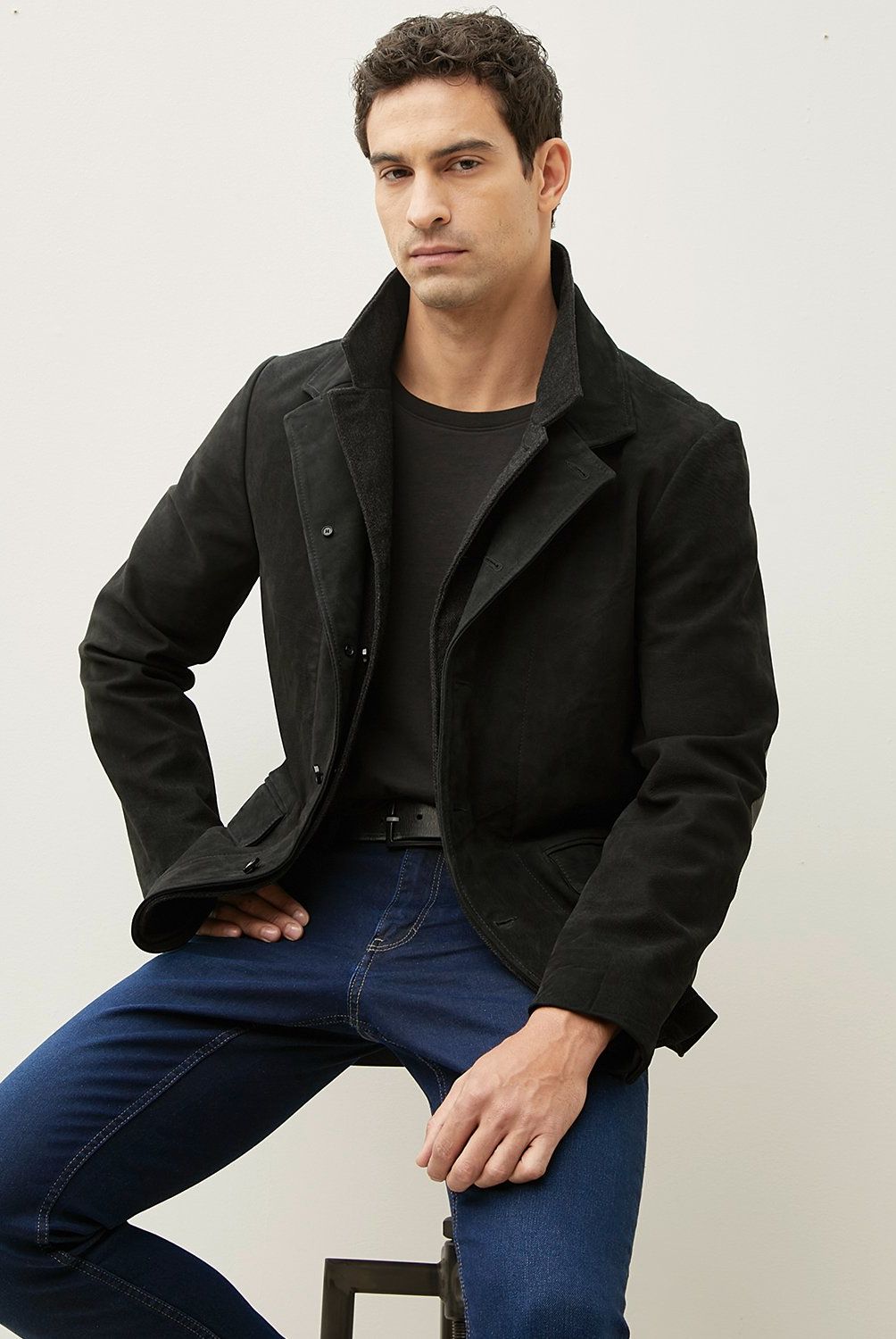 WOLF&HANK - Chaqueta Cuero Con Detalles En Lana Hombre  Wolf&Hank