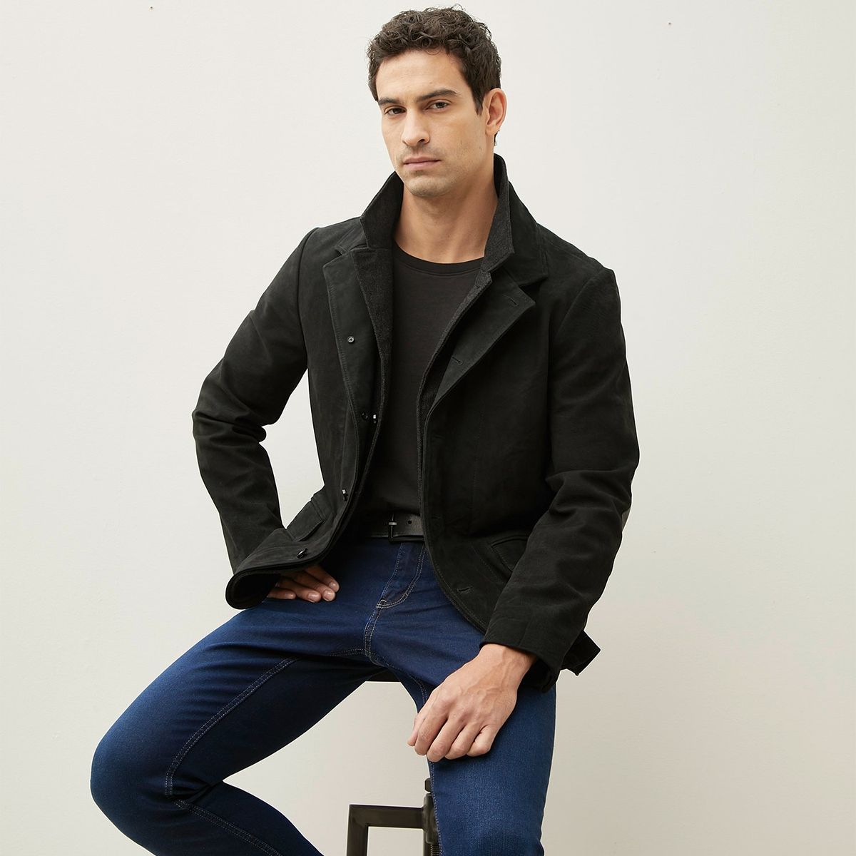 WOLF&HANK - Chaqueta Cuero Con Detalles En Lana Hombre  Wolf&Hank