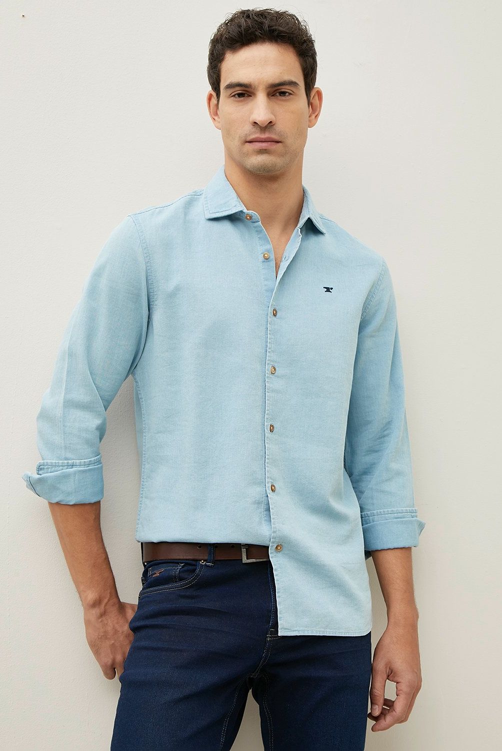 WOLF&HANK - Camisa Manga Larga Hombre Wolf&Hank Slim Fit Algodón Cotelé