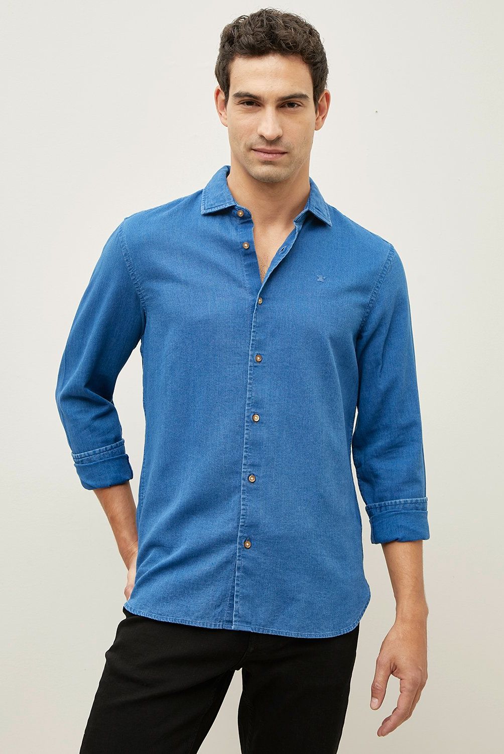WOLF&HANK - Camisa Manga Larga Hombre Wolf&Hank Slim Fit Algodón Cotelé