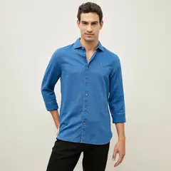 WOLF&HANK - Camisa Manga Larga Hombre Slim Fit Algodón Cotelé