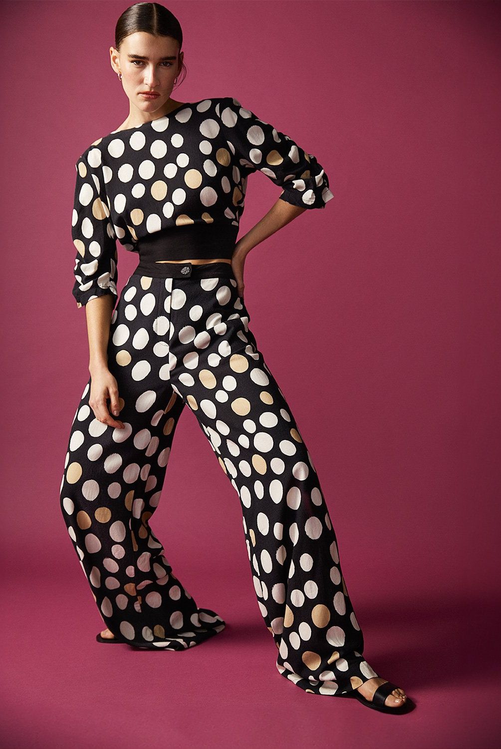 BASEMENT - Pantalón Wide Leg Tiro Alto Lino Mujer Basement By Fran Larrain