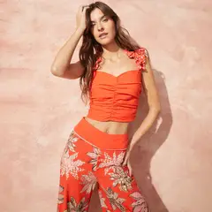 BASEMENT - Blusa Cropped Sin Mangas Lino Mujer By Fran Larrain