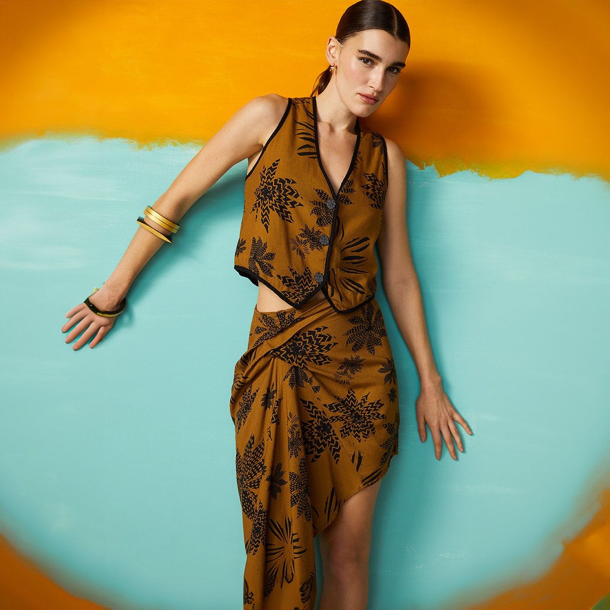 BASEMENT - Falda Short Midi Lino Mujer Basement By Fran Larrain