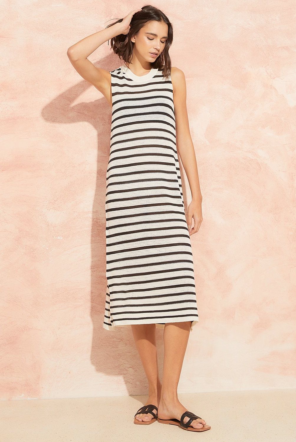 BASEMENT - Vestido Midi Basement Mujer Acrílico Rayas Casual