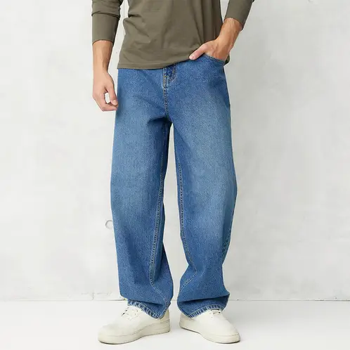 BEARCLIFF - Jeans Baggy Denim Tiro Medio Hombre