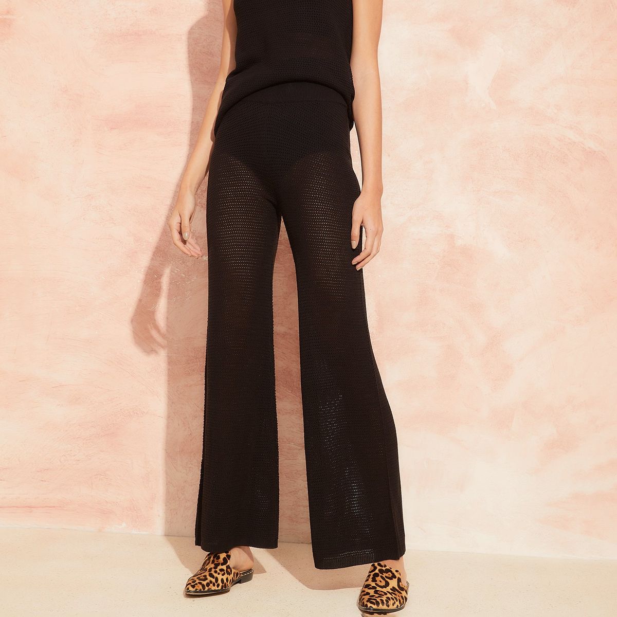 BASEMENT - Pantalón Wide Leg Mujer Basement Acrílico Tiro Alto