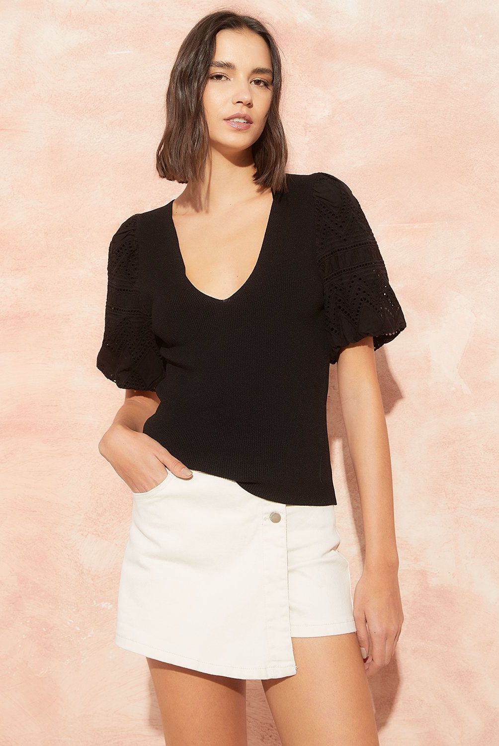 BASEMENT - Polera Basement Mujer Viscosa Manga Corta Casual