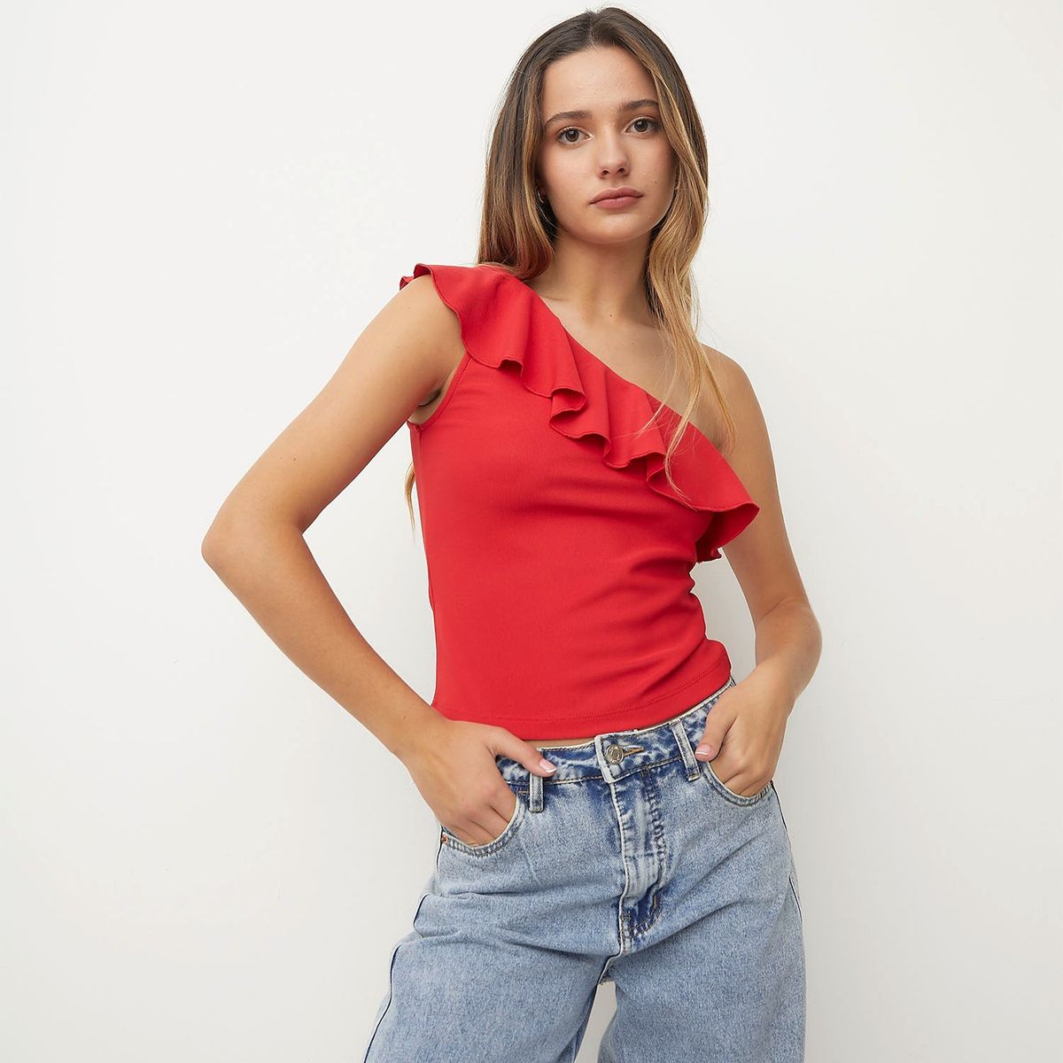 SYBILLA - Blusa Sybilla Asimétrica con Volante Mujer Blanca