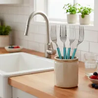 Set 4 Tenedores Rayas Turquesa