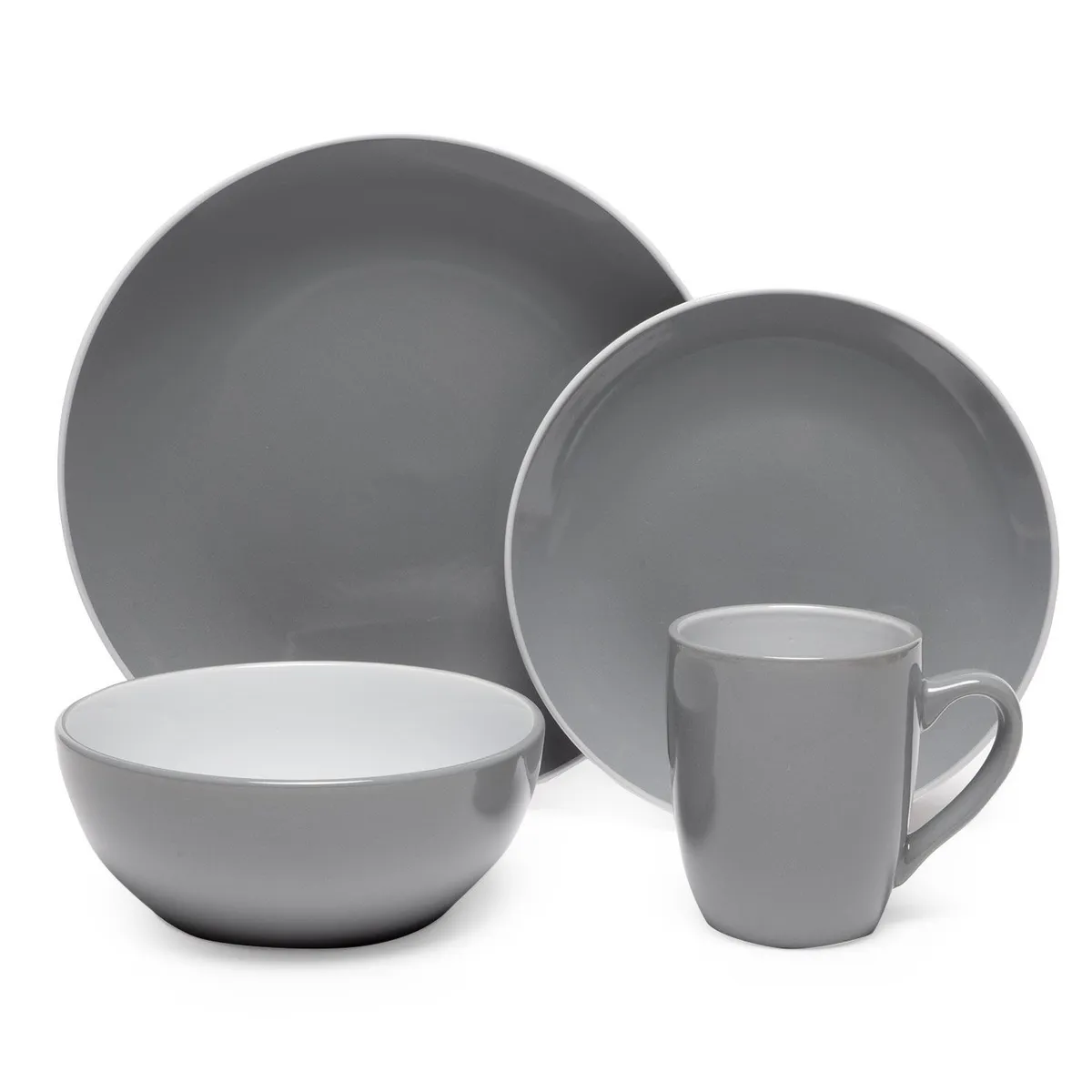 MICA - Juego De Vajilla Two Tones 16 Piezas Gris Mica