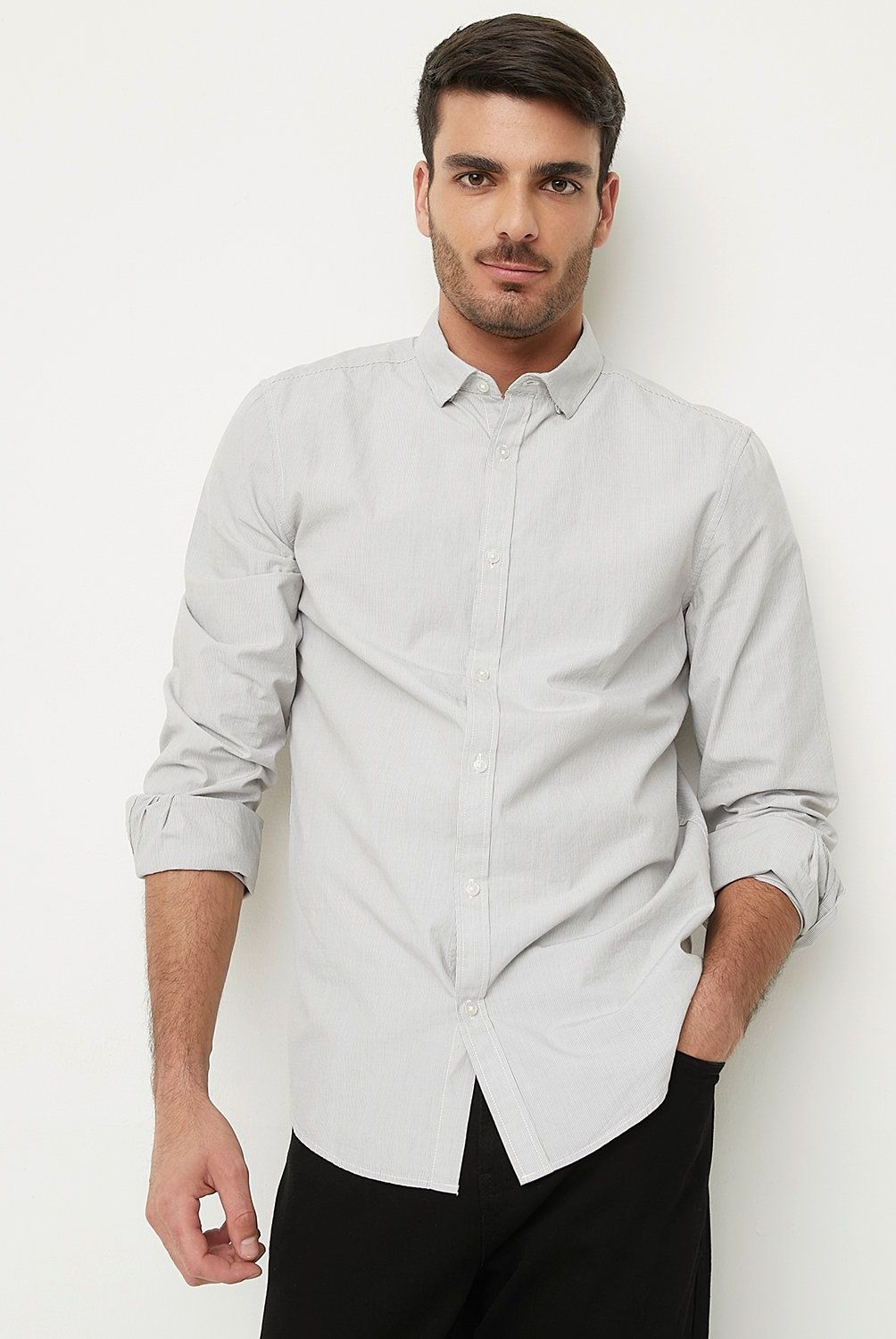 BASEMENT - Camisa Casual Hombre Basement Algodón Slim Fit Rayas