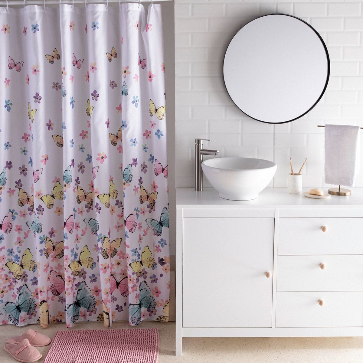 MICA - Set De Cortina De Baño Butter Estampada Con Mariposas Mica