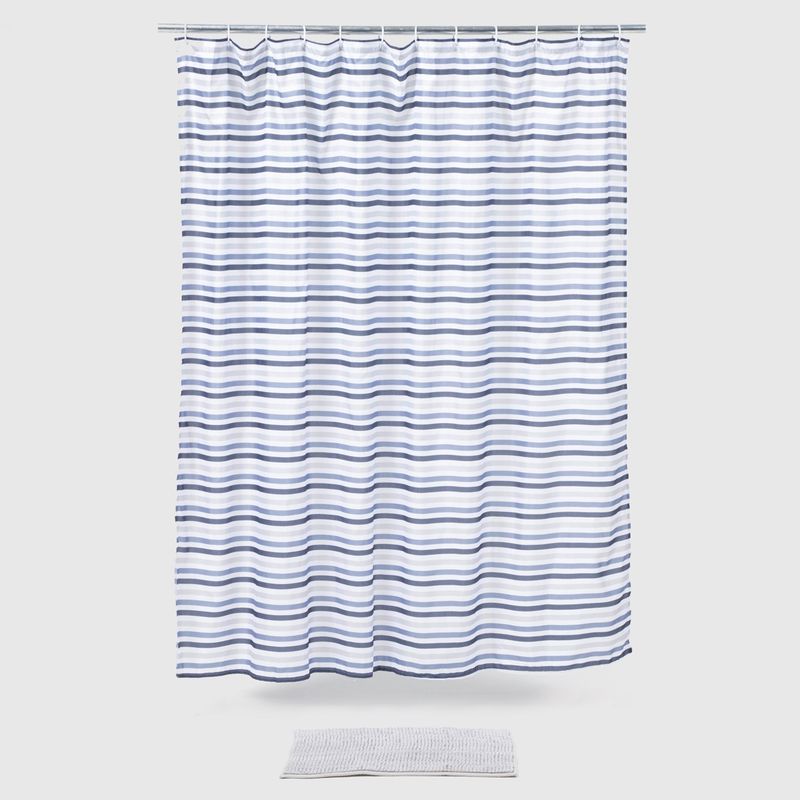 MICA - Set de Cortina de Baño Mica Navy con Alfombra y Ganchos