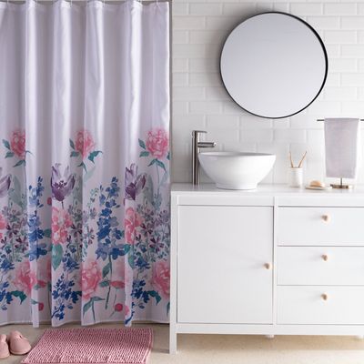 Imagen 2 del producto Set De Cortina De Baño Rebeca 3 Piezas Estampado Floral Rosa