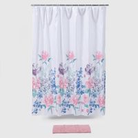 Set De Cortina De Baño Rebeca 3 Piezas Estampado Floral Rosa