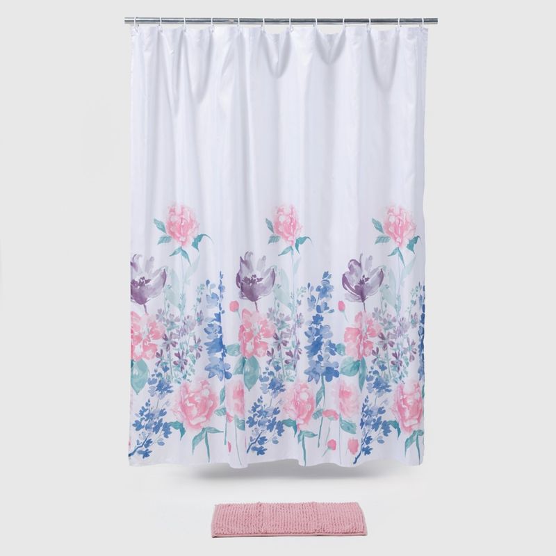 MICA - Set de Cortina de Baño Mica Rebeca 3 Piezas Estampado Floral Rosa