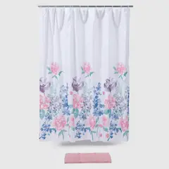 MICA - Set de Cortina de Baño Rebeca 3 Piezas Estampado Floral Rosa