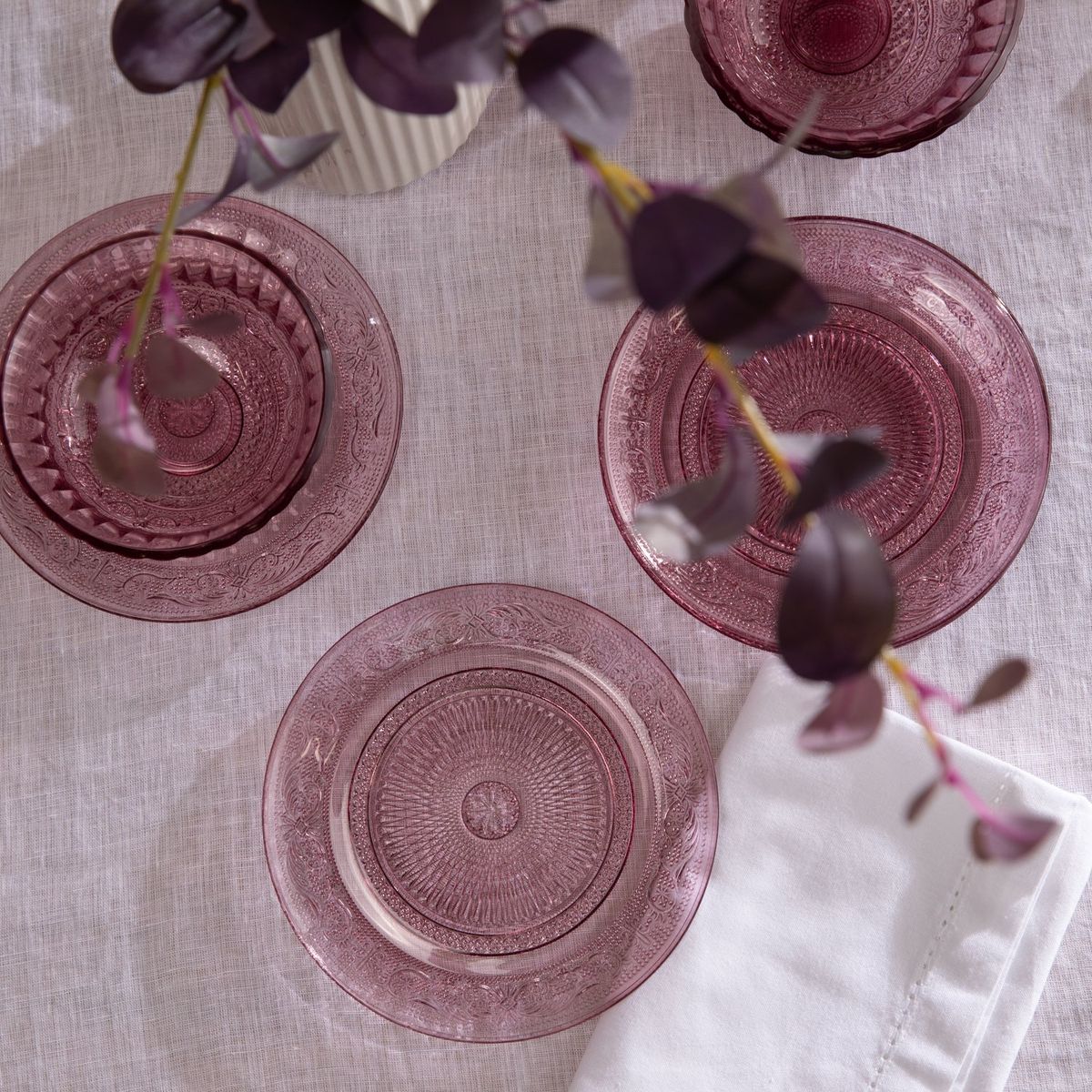 ROBERTA ALLEN - Set 4 Platos Postre Vidrio Labrado Rosado 18 cm Roberta Allen