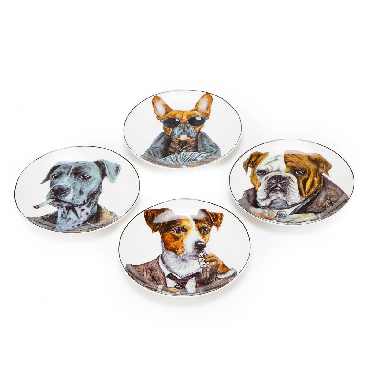 BASEMENT HOME - Set 4 Platos Aperitivo 15 cm Perros Black Bar Basement Home