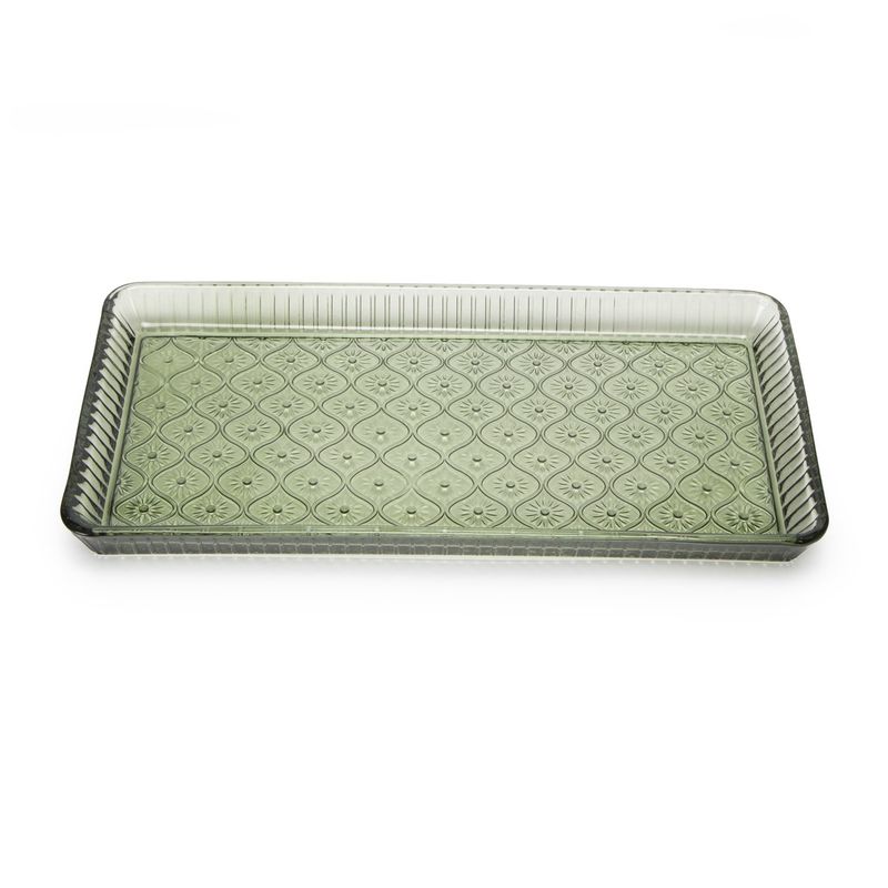 ROBERTA ALLEN - Fuente Rectangular Vidrio Labrado Verde 29.5X14.5X2.8 cm Roberta Allen