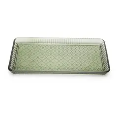 ROBERTA ALLEN - Fuente Rectangular Vidrio Labrado Verde 29.5X14.5X2.8 cm