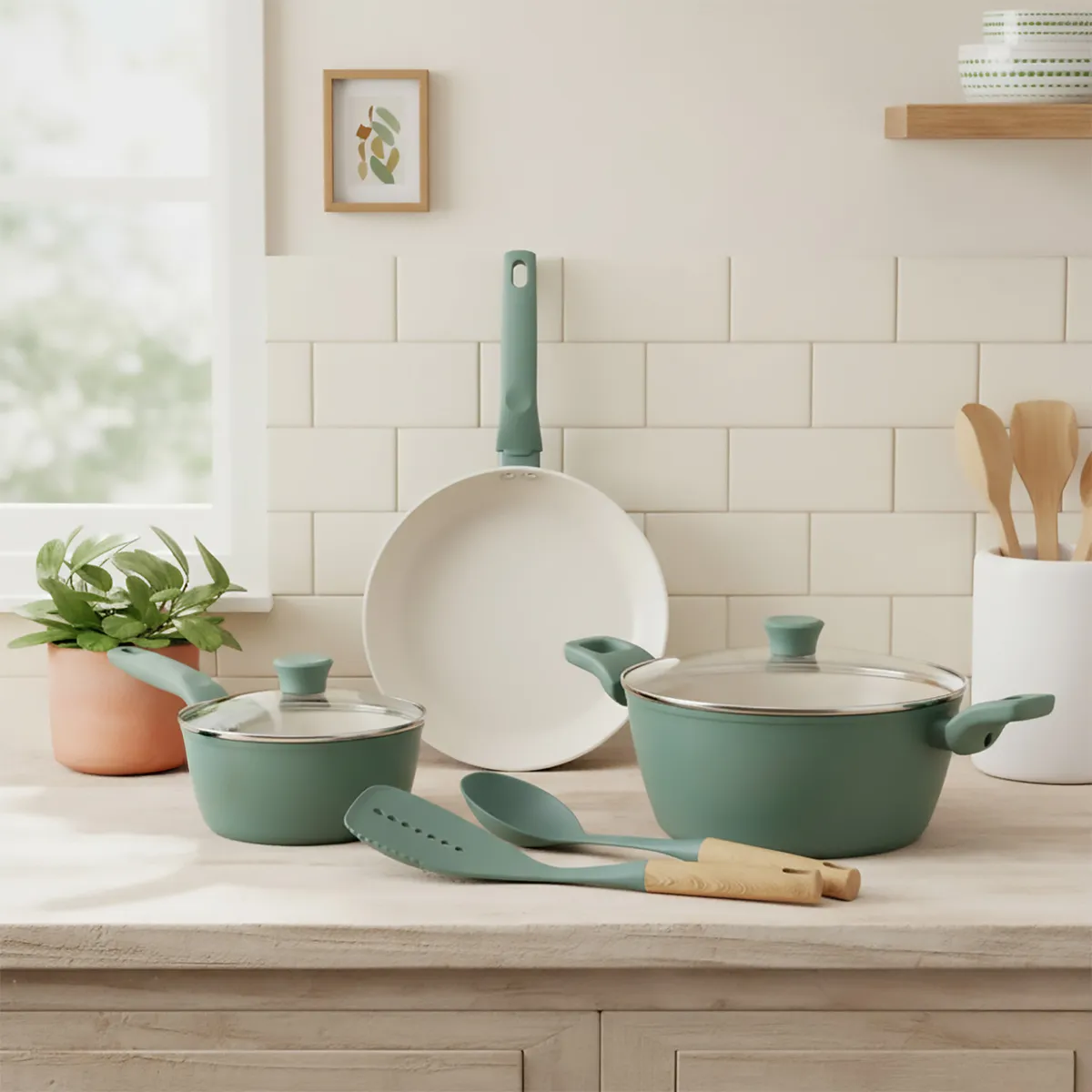 MICA - Batería De Cocina 7 Piezas Antiadherente Cerámico Esencial Mica