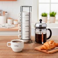 Set 6 Tazas 350 ml Frases + Soporte All Day