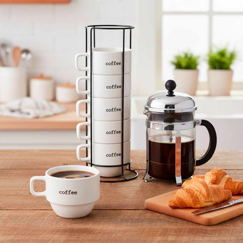 MICA - Set 6 Tazas 350 ml Frases + Soporte All Day Mica