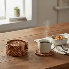 BASEMENT HOME - Set 6 Posavasos Rattan 10x10 cm