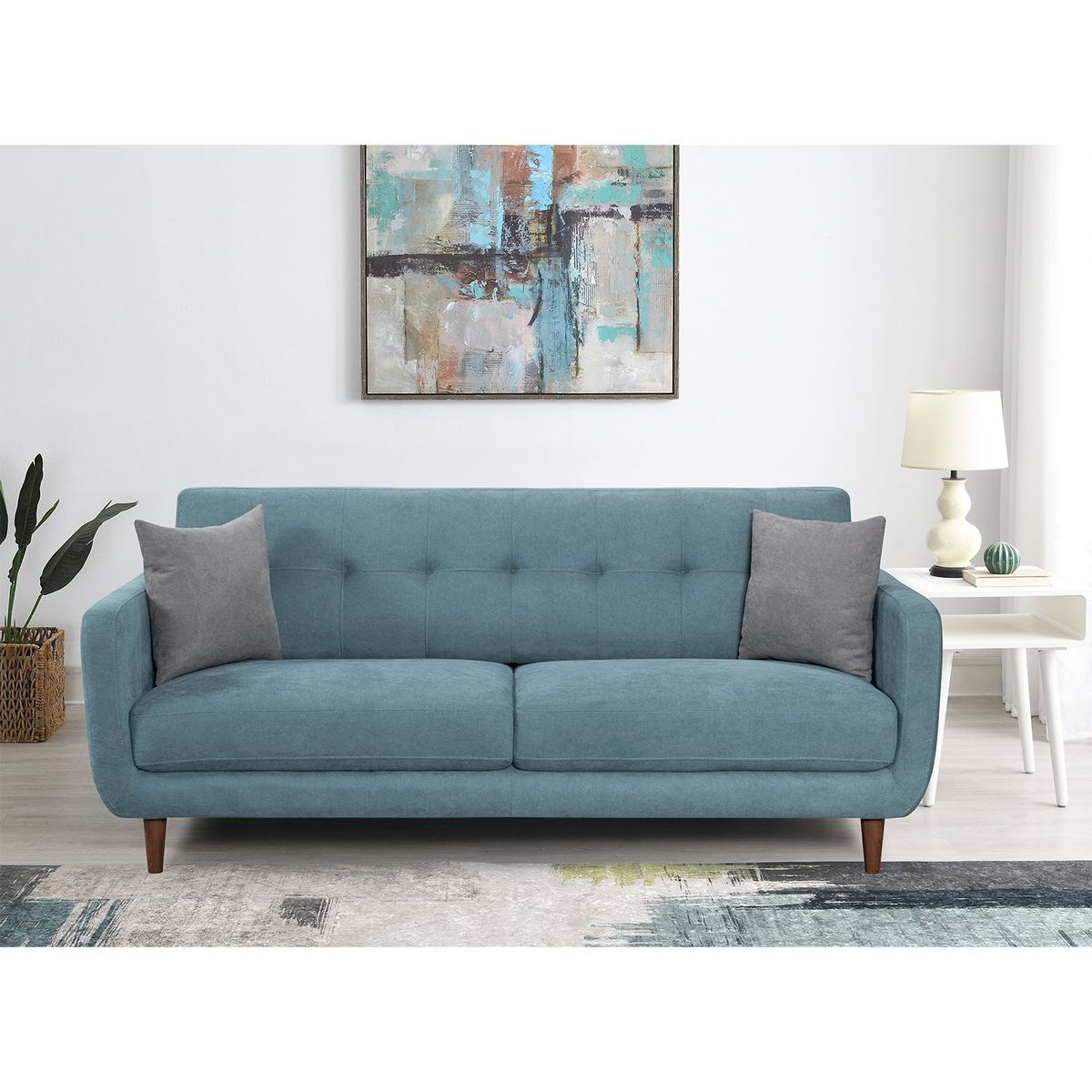 MICA - Sofá 3 Cuerpos Shakira Turquesa Con Cojines Mica