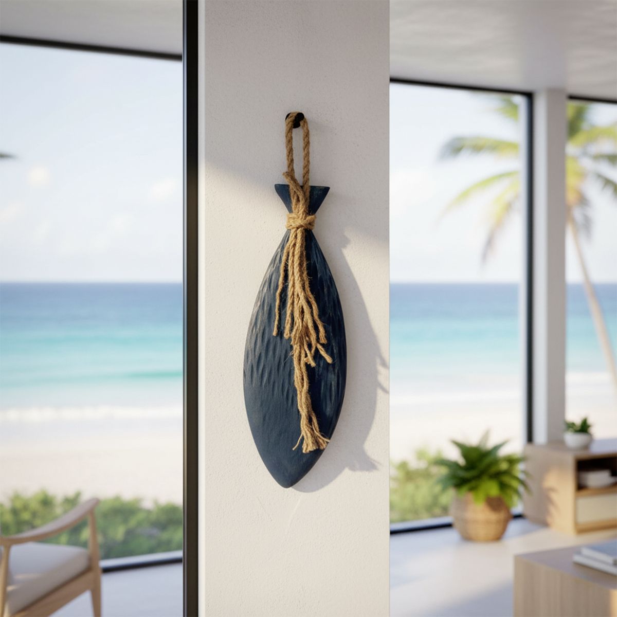 BASEMENT HOME - Adorno Decorativo Pez Madera Cuerda 48X14 Cm Coastal Basement Home