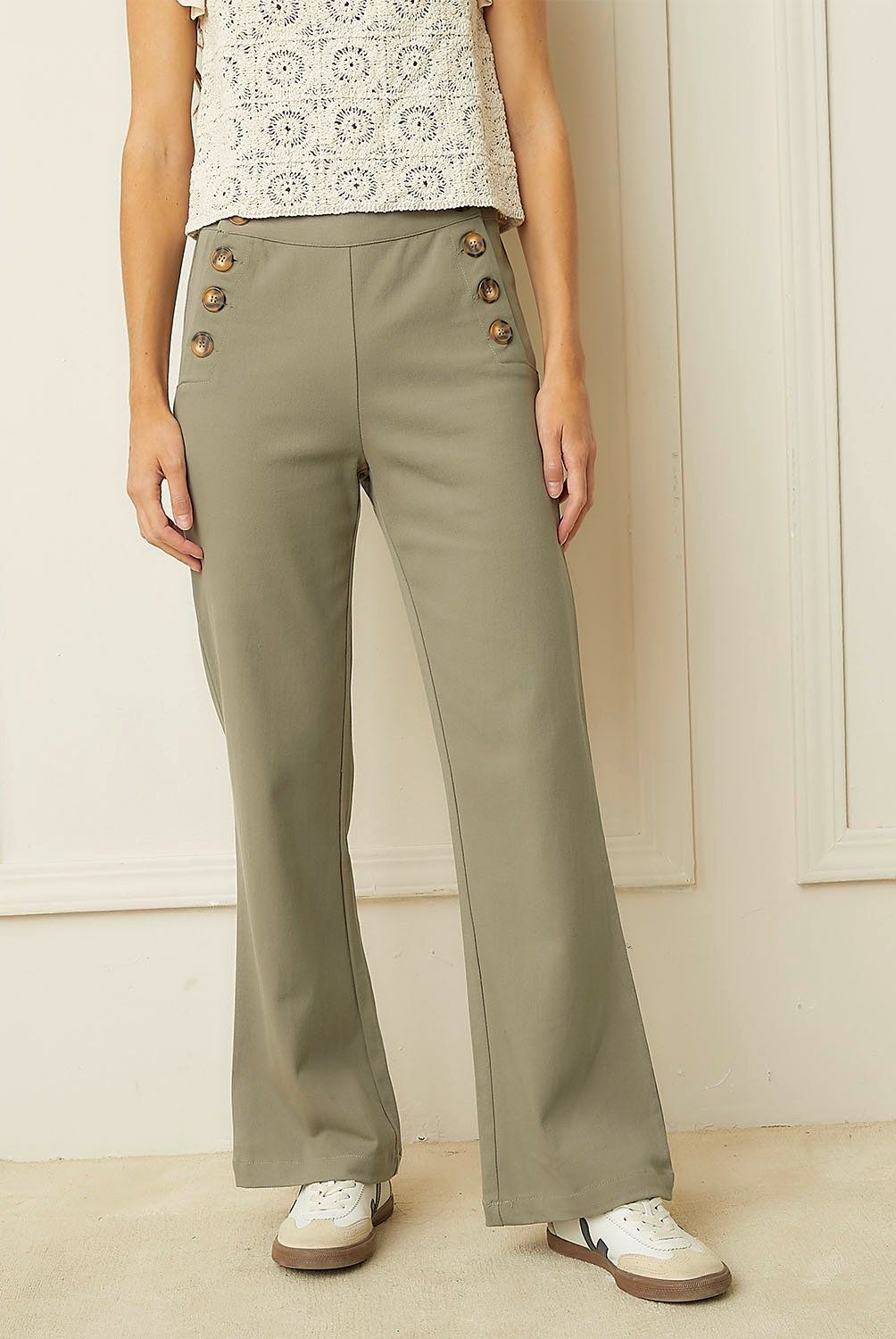 BASEMENT - Pantalón Basement Flare Tiro Alto Mujer Algodón