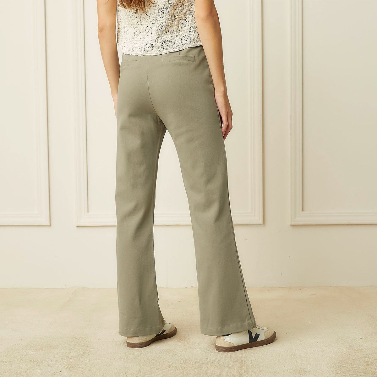 BASEMENT - Pantalón Basement Flare Tiro Alto Mujer Algodón
