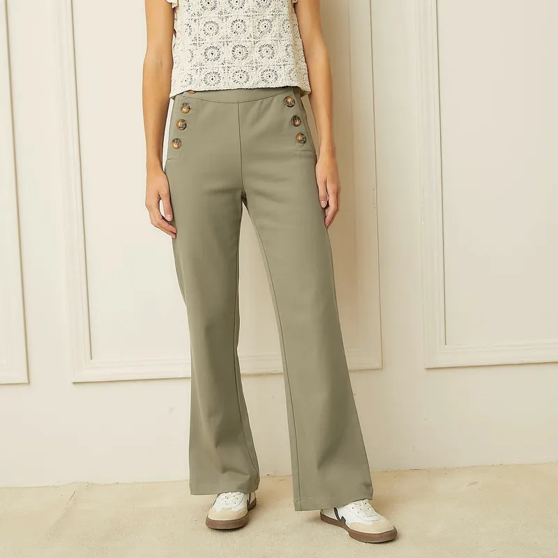 BASEMENT - Pantalón Basement Flare Tiro Alto Mujer Algodón