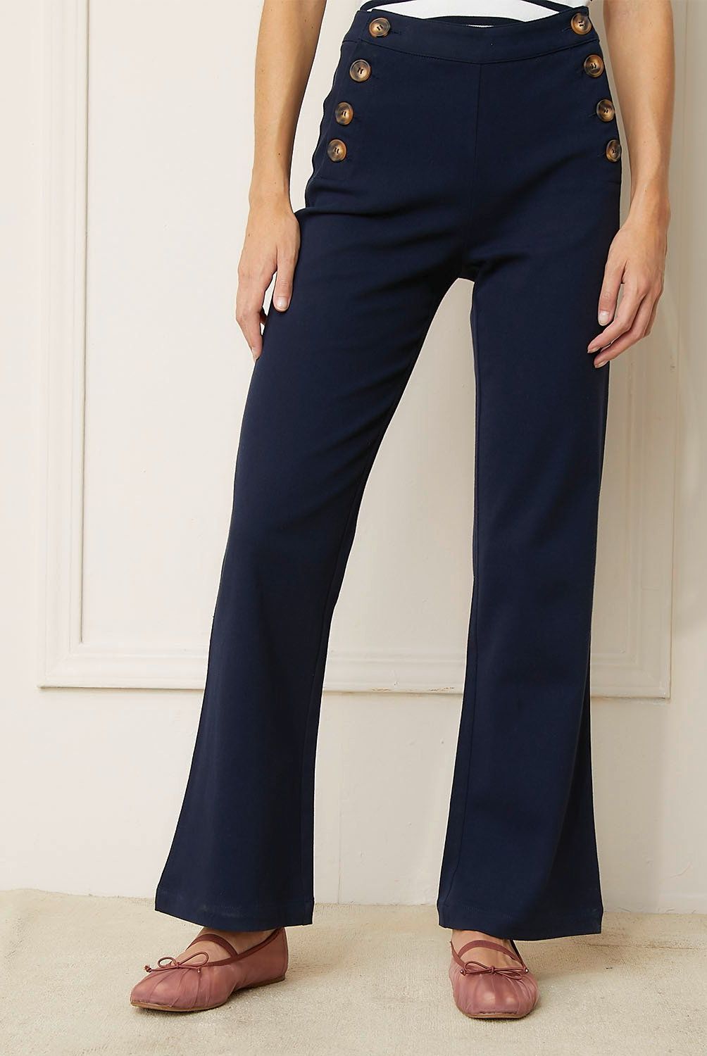 BASEMENT - Pantalón Basement Flare Tiro Alto Mujer Algodón