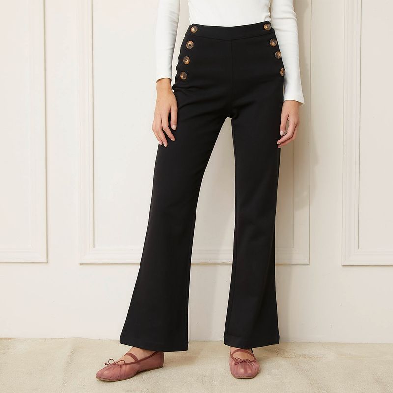 BASEMENT - Pantalón Basement Flare Tiro Alto Mujer Algodón