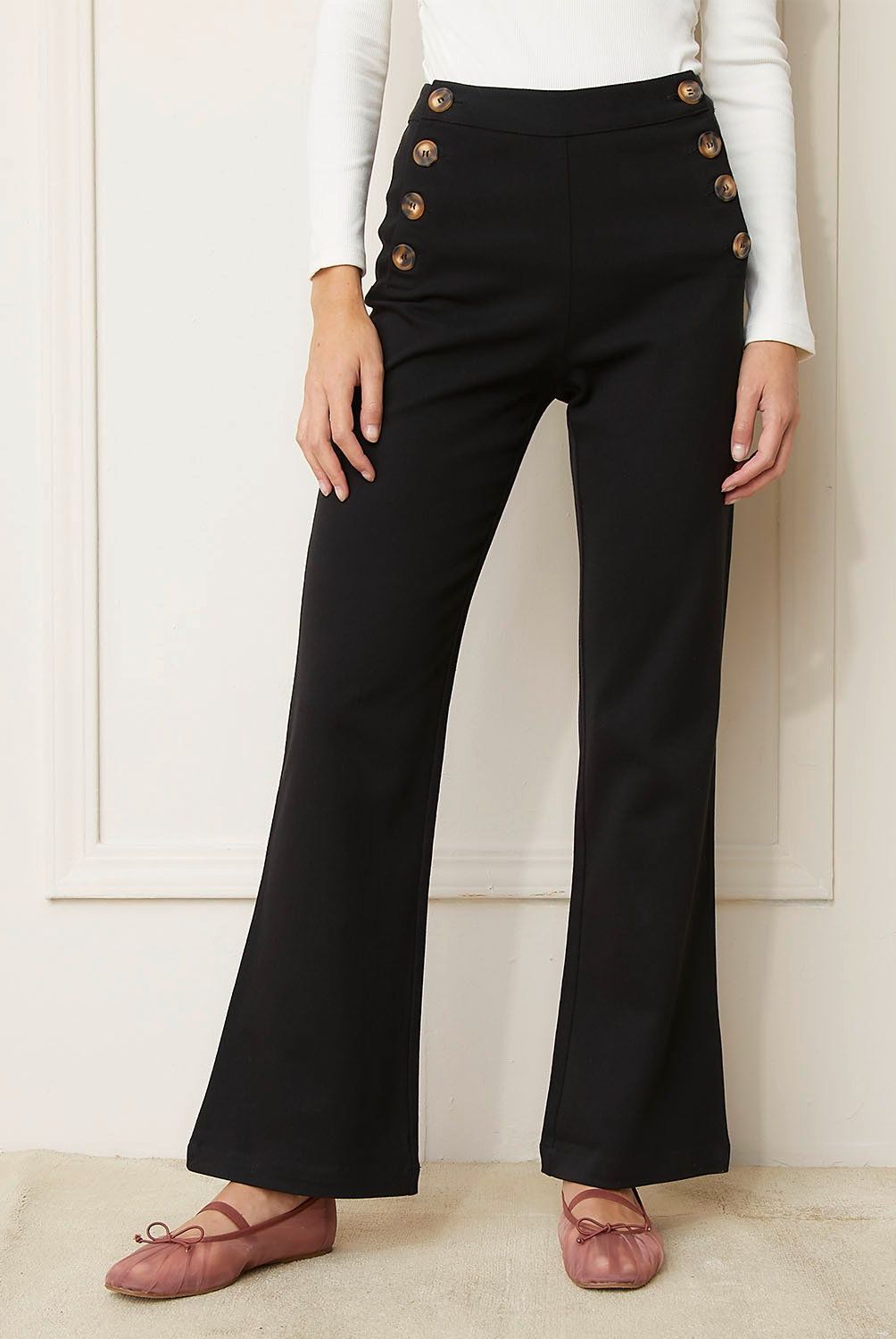 BASEMENT - Pantalón Basement Flare Tiro Alto Mujer Algodón