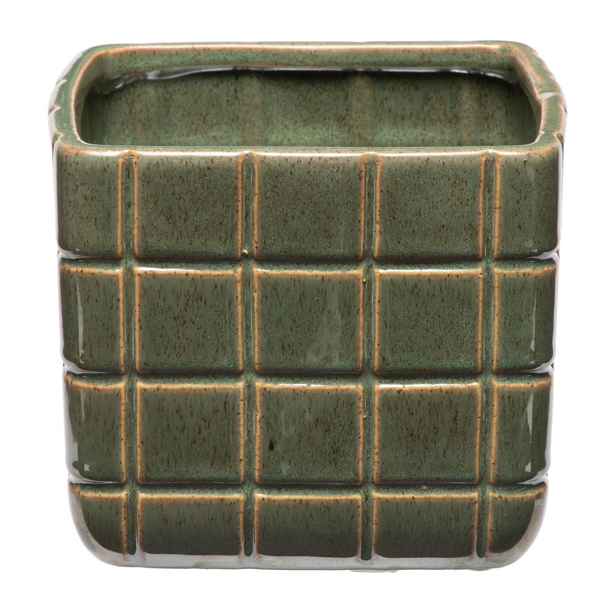 MICA - Macetero Cerámica Cuadrado Verde Decoración Mica