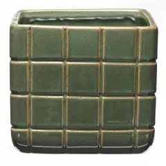 MICA - Macetero Cerámica Cuadrado Verde Decoración