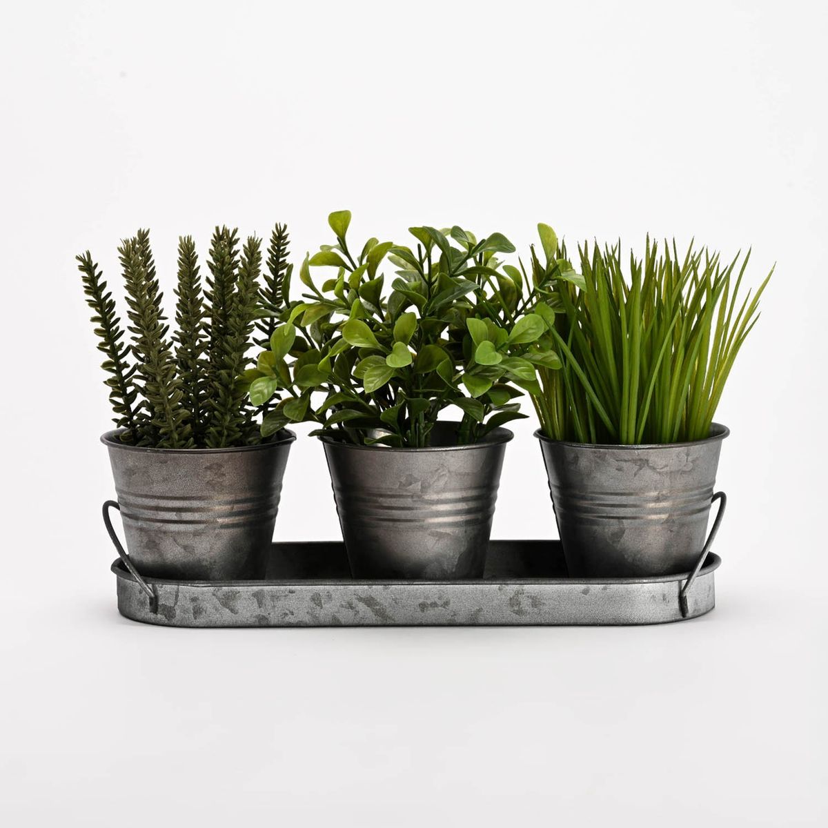MICA - Set 3 Plantas Artificiales Con Macetero 36.8 Cm Con Bandeja Mica
